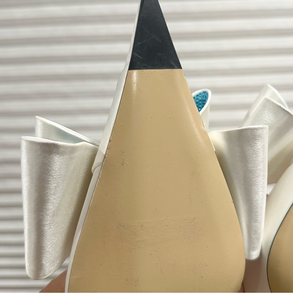 🌺MACH & MACH🌺 Le Cadeau 65 Satin Slingback Pumps White Blue Size: 37 - Picture 8 of 16